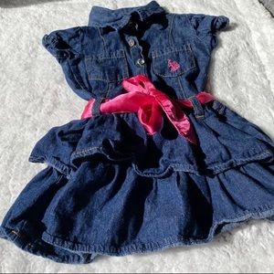 2T like new Girls Polo jean dress w/pink silk belt